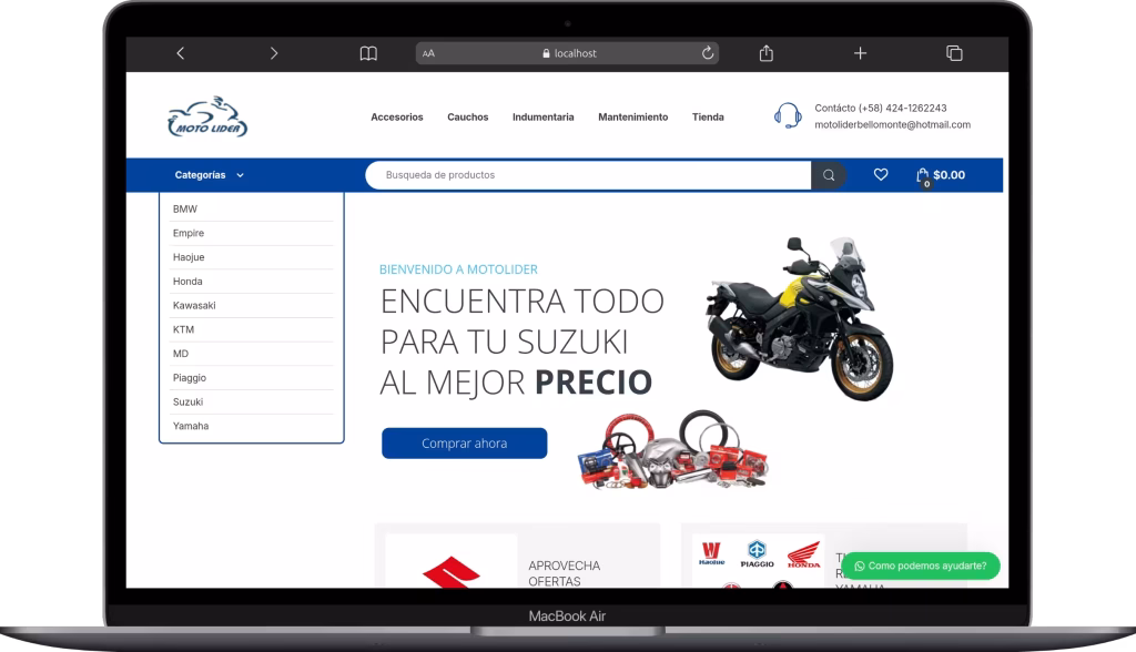 Mockup de la tienda woocomerce de Motolider
